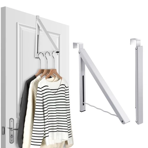 Over The Door Hanger Organizer White Foldable Retractable Drying Rack Hook 2 PC