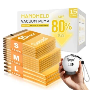 Travel Vacuum Bags with Pump, 15 Pack Vacuum Storage Bags for Clothing, Brushles