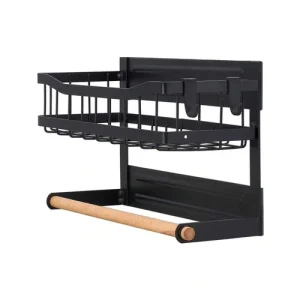 Magnetic Fridge Shelf Organiser Kitchen Storage Rack with Hooks & Towel Bar