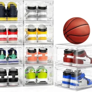 10 Pack Stackable Clear Shoe Storage Boxes with Magnetic Door - Space Saver