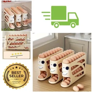 3-Tier Egg Storage Container 24 Egg Refrigerator Rolling Organizer Rack