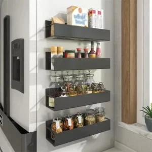 Magnetic Fridge Shelf Spice Rack Metal Kitchen Storage Organizer Side Shelf